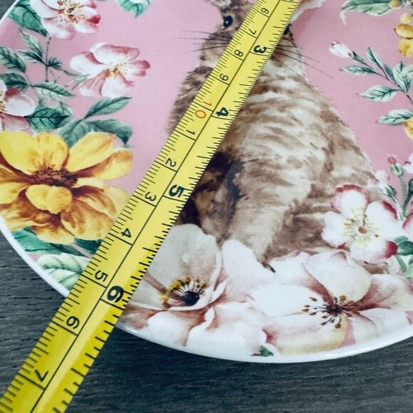 Easter Bunny Rabbit Pink Floral Trinket Tray Ceramic Plate - Picture 3 of 3